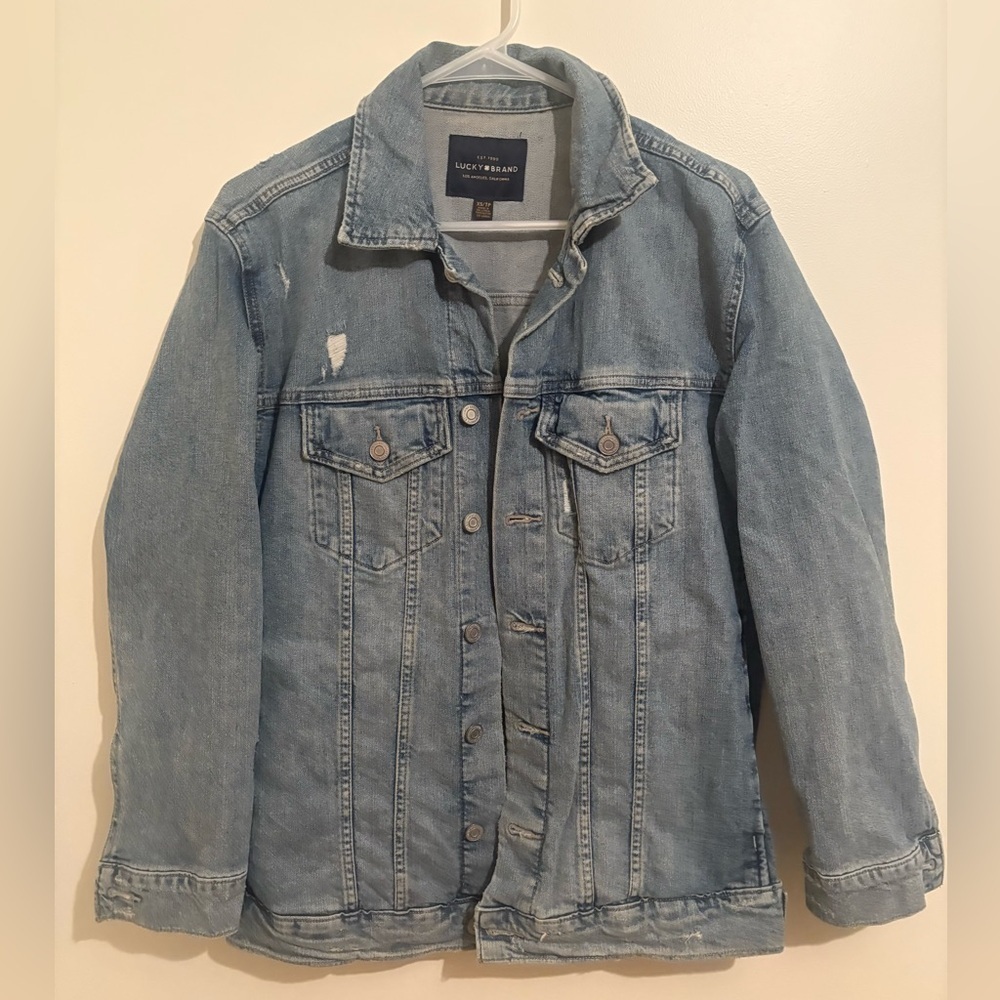 Lucky Brand Tomboy Distressed Denim Trucker Jacket | Utility Chic | Gorpcore